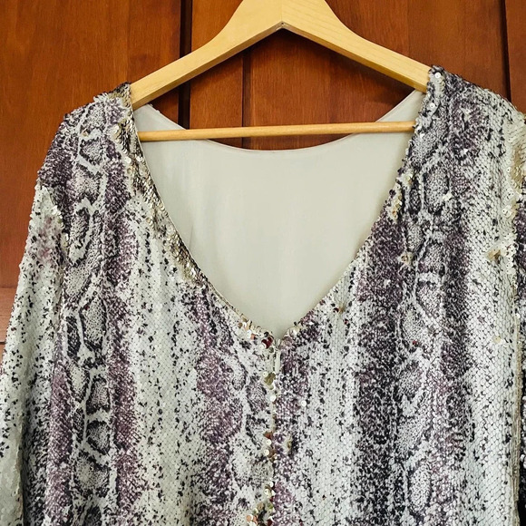 Dress the Population Emery Dress Python Gold Sequin Sheath Long Sleeve Size 3X - Picture 7 of 10